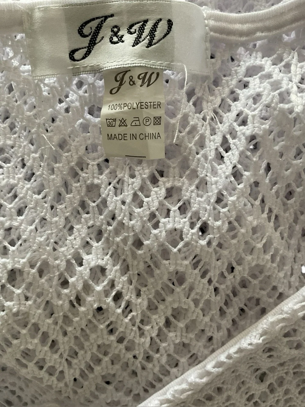 Lightweight White Crochet V-Neck Swim Coverup with Tassel Waist